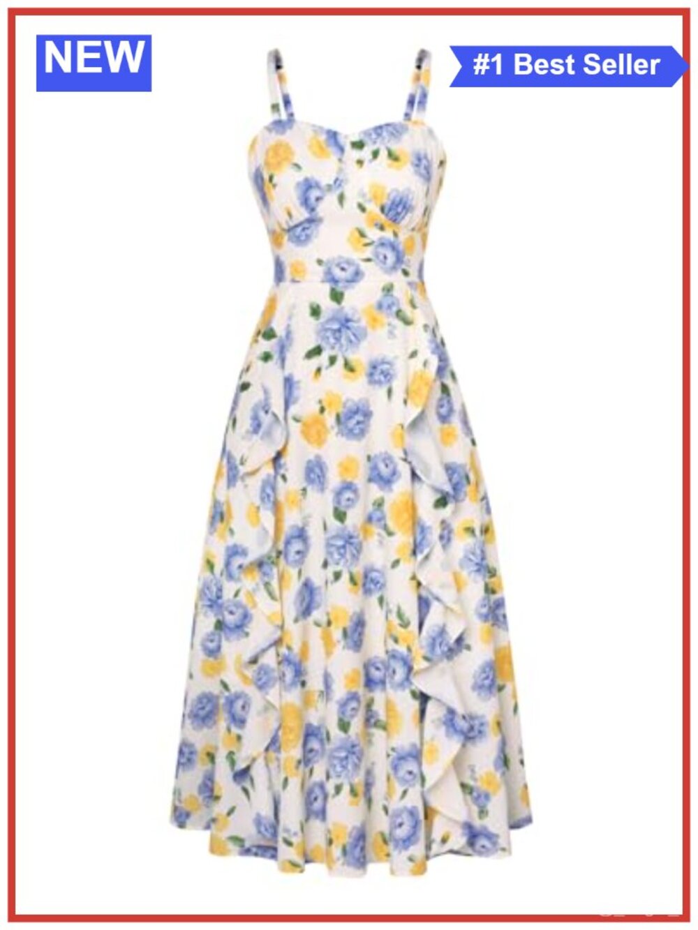 Boho Midi Ruffle Sun Dress Sleeveless Empire Waist Floral Summer